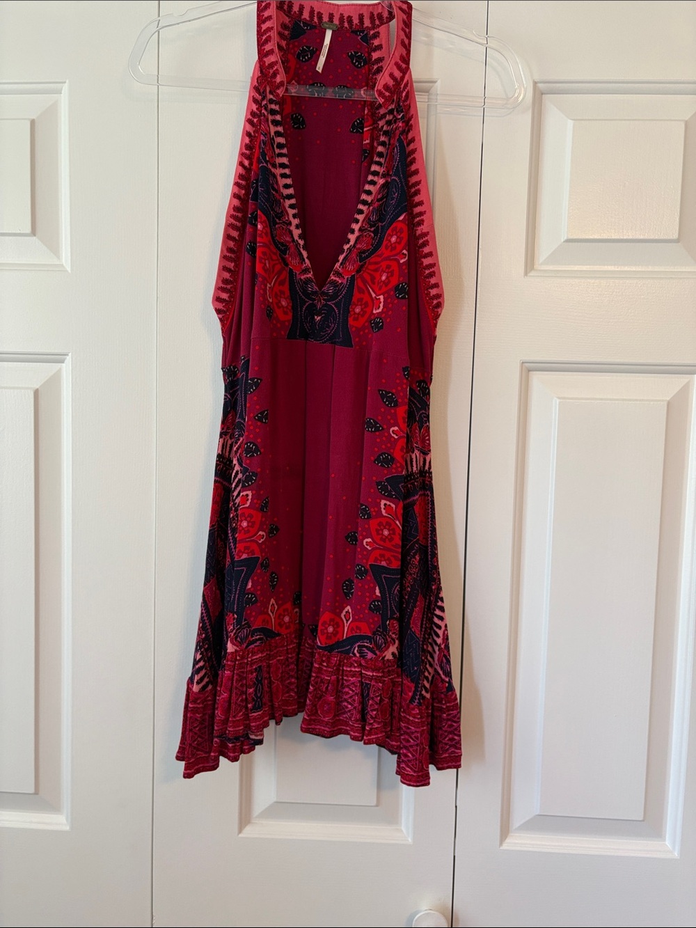 Free people Sleeveless Red Halter Dress with Floral Print